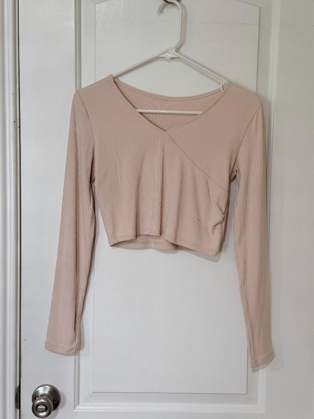 Typha Dance Top Pleated Knit Long-Sleeved Top, Pearl Pink Color, Size L